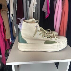 Converse Cream and Green High-Top Sneakers